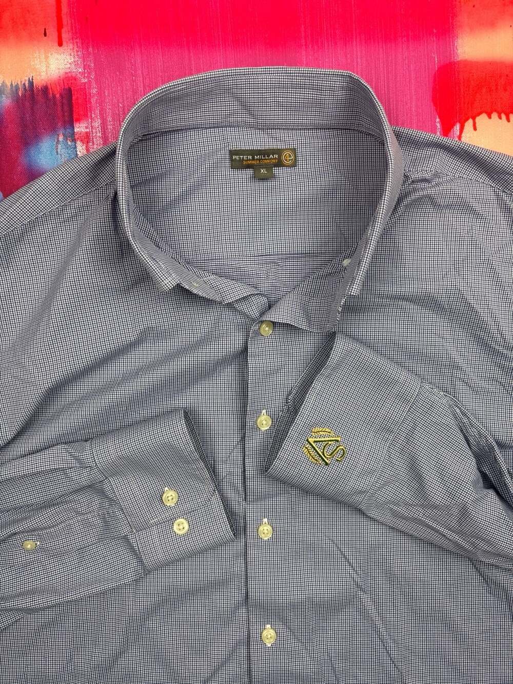 Peter Millar Summer Comfort XL Gingham Performance Button Down Shirt w SV Mono